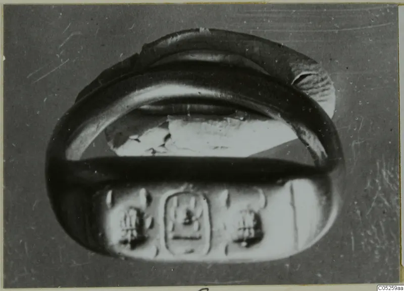 Ring with an engraved oval bezel, seen close up