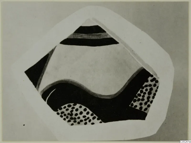 Pottery sherd, Bichrome Wheel-made, with black bands and dot patterns on a pale ground