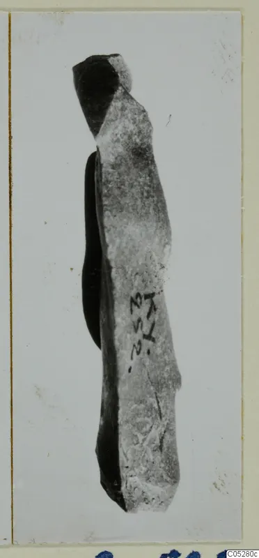 Elongated stone fragment with a handwritten number label, from Kythrea.