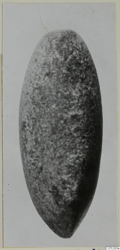 Oval stone object with a speckled grey surface, from Kythrea