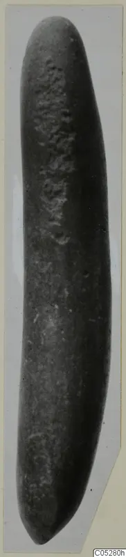 Long slender stone object, tapering at both ends, from Petra tou Limniti