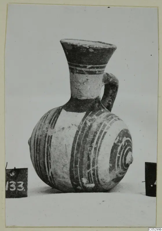 Pottery Bichrome III juglet from Lapithos, Kastros tombs, with painted bands on a pale body