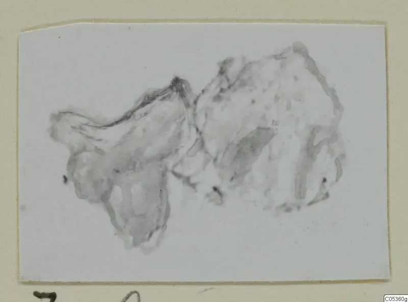 Faint, washed-out photograph of an irregular fragment from Amathus, mounted on a beige card