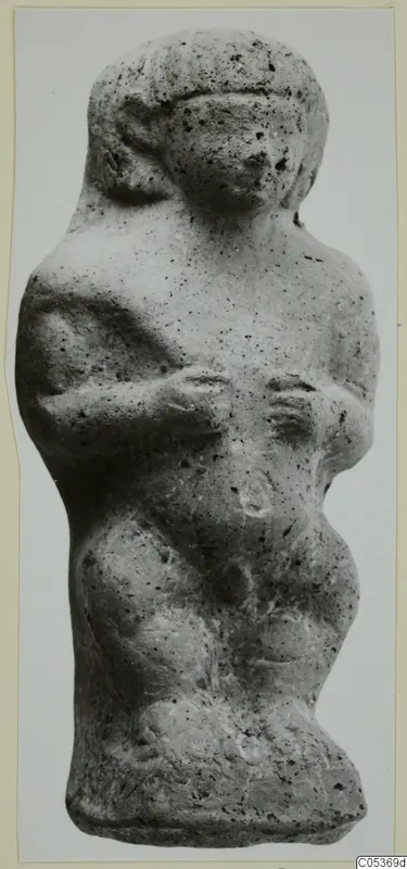 Terracotta figurine of a standing figure with arms bent across the body, from the Amathus tomb finds
