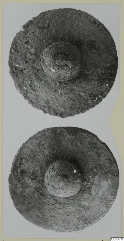 Two bronze shield bosses from Amathus, seen from above.