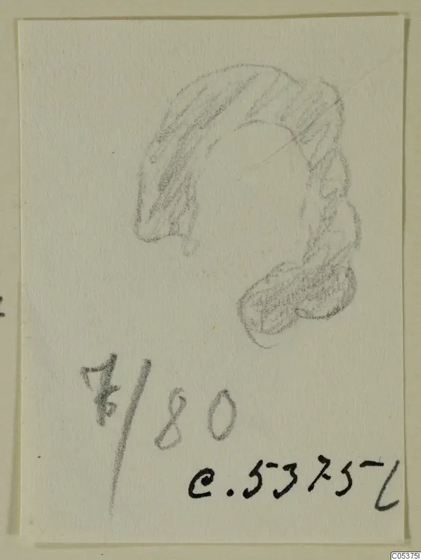Pencil drawing of a curved object with diagonal hatching and a rounded lobe at lower right, from Amathus