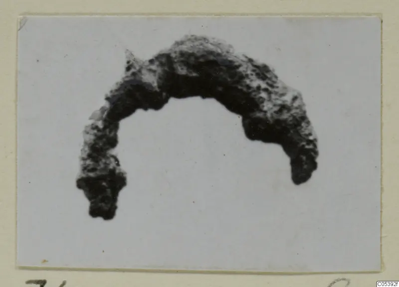 Corroded curved metal object from Amathus, shown against a white background