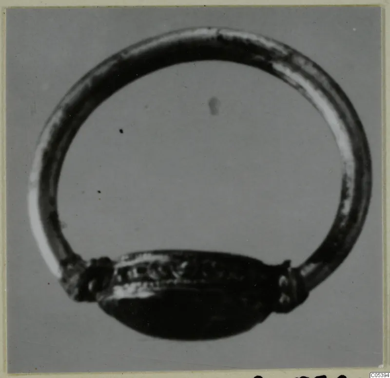 Ring with a thin closed hoop and an oval bezel, shown alone against a grey background