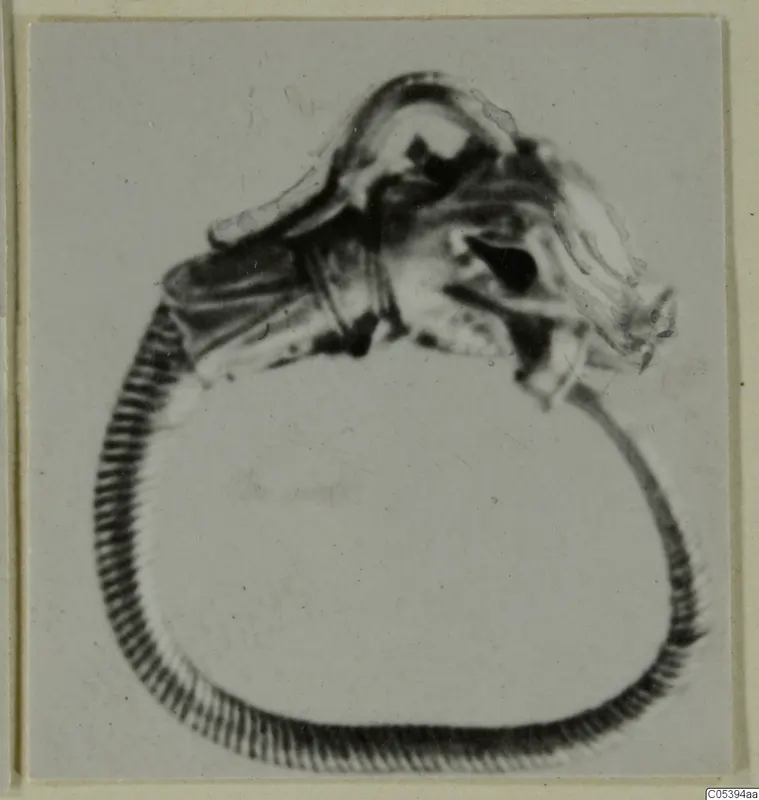 Figure on a ribbed ring-shaped object from Marion, shown against a plain light background
