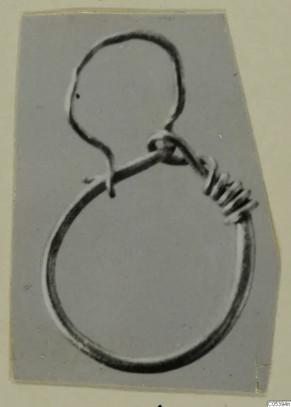 Wire loop object from Marion Tomb 9, a figure-of-eight wire with a tightly coiled section.