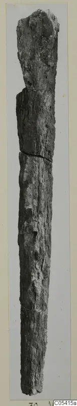 Long, narrow, tapering find with a rough, cracked dark surface, from Amathus