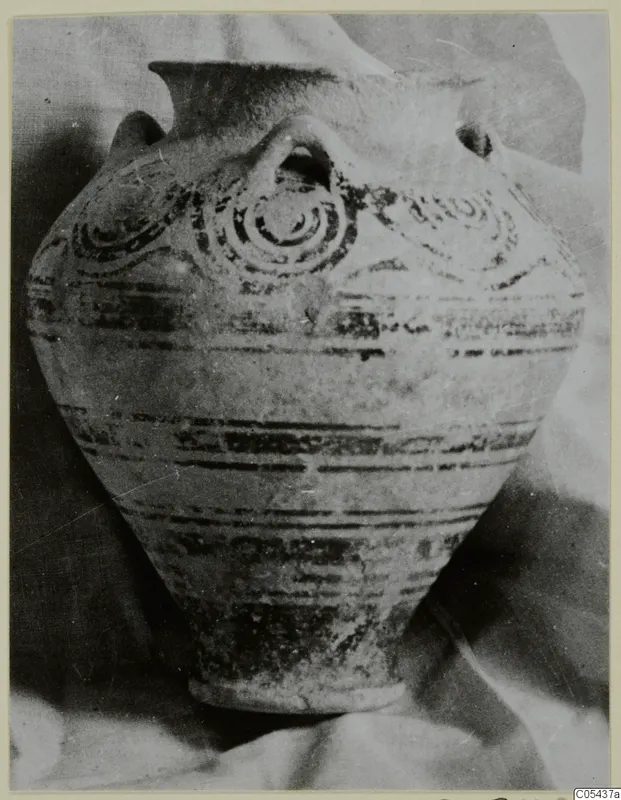 Pithoid bowl-jar from Enkomi with painted spiral motifs and horizontal bands