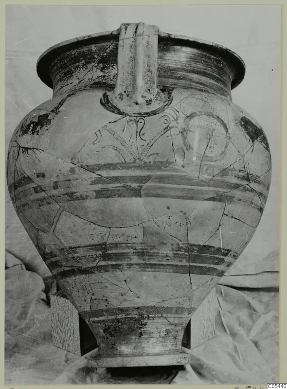 Levanto-Helladic Ware amphora-crater from Enkomi, with painted horizontal bands and a vertical handle