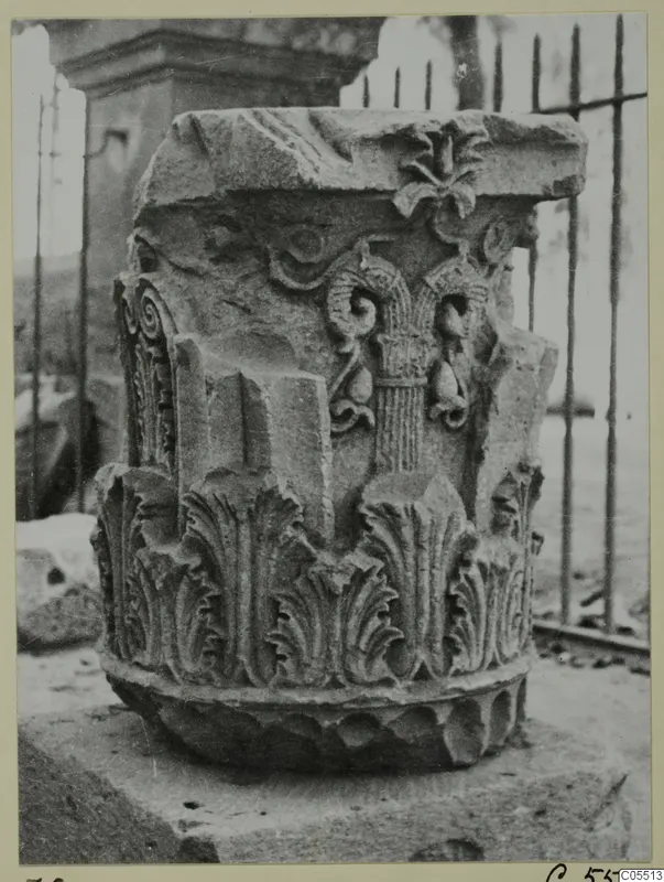Carved stone capital fragment with acanthus-style leaves and scrolls, from Amathus