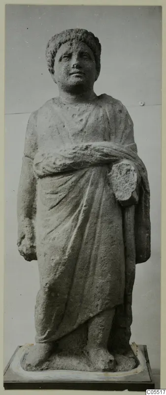 Standing draped statue from Mersinaki, shown on a square base against a plain grey backdrop