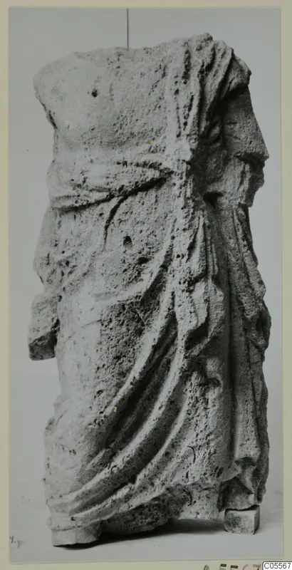 Draped limestone sculpture fragment from Mersinaki, with the head and upper body broken away