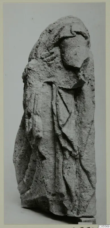 Limestone sculpture of a draped standing figure with a veiled head, from Mersinaki