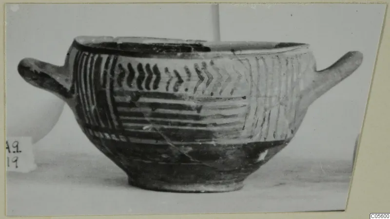 Two-handled bowl with painted wavy, chevron and striped bands, from Amathus