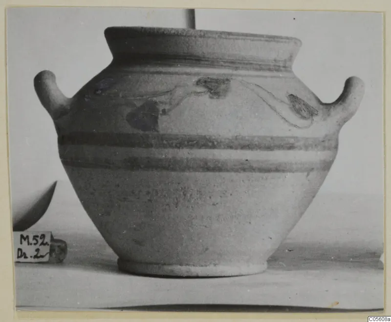 Pottery White Painted VII vessel, M.52.Dr.2, with two small handles and painted bands