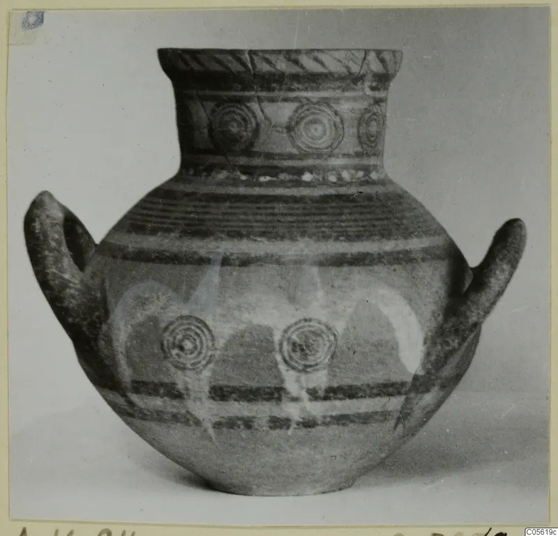 Two-handled amphora with concentric circle motifs and painted bands, from Amathus