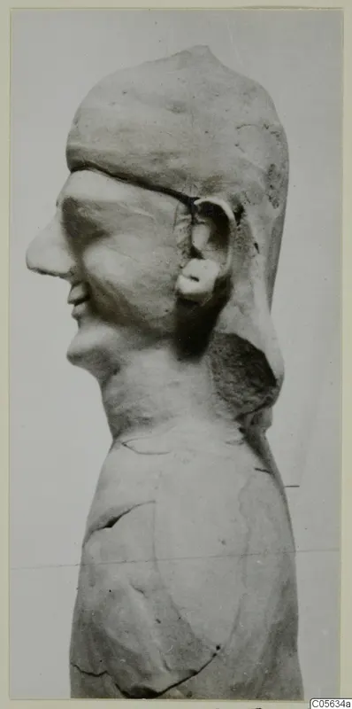 Sculpted head and upper torso in profile, facing left, from Ayia Irini