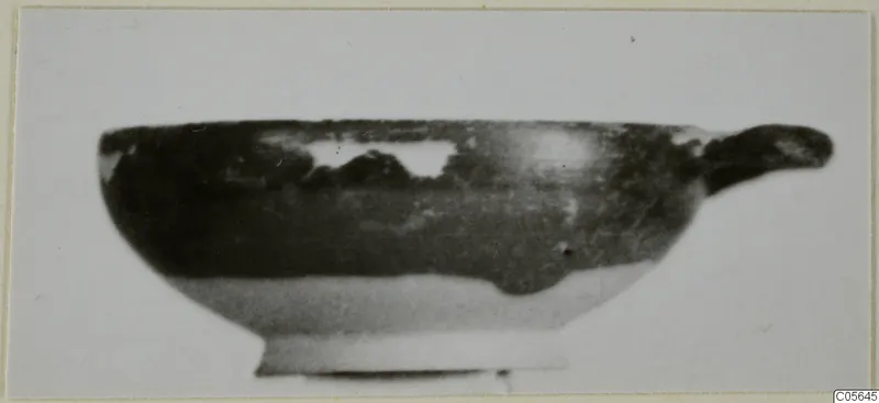 Pottery Special Wares bowl with a single horizontal handle, seen from the side