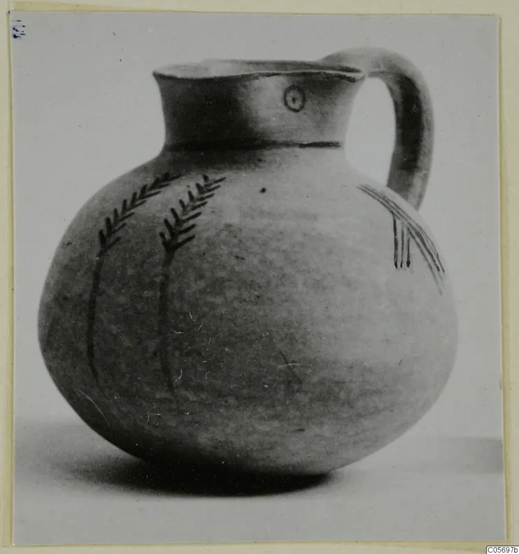 Pottery White Painted IV jug from Amathus with dark painted sprig motifs on a pale globular body