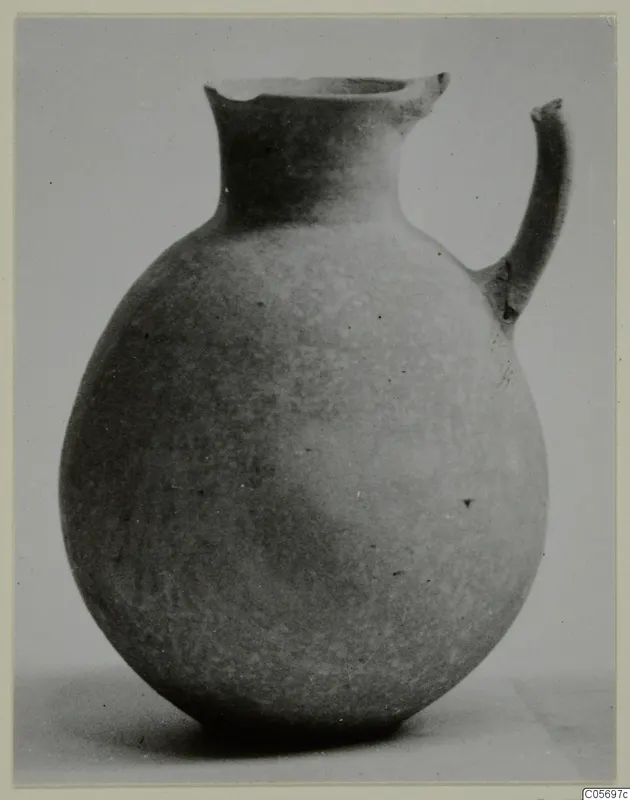 Pottery Plain White IV-V jug from Amathus, shown in side view
