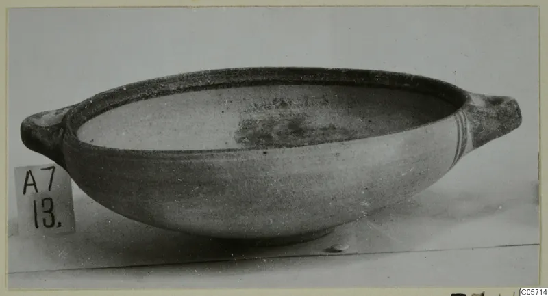 White Painted III-1 bowl from Amathus with two small horizontal handles, shown in side view