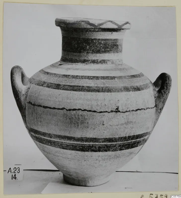 Pottery White Painted IV amphora with two handles and painted bands, from Amathus.