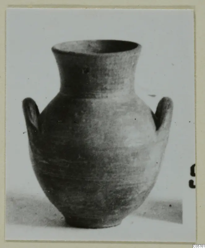Two-handled jar of Grey Polished Ware, photographed against a plain light background