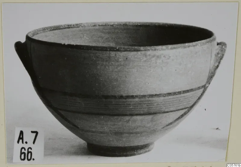 Pottery Black-on-Red I-III bowl with dark painted bands, from Amathus