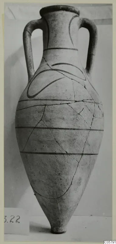 Two-handled amphora with dark painted bands and loops, from Marion