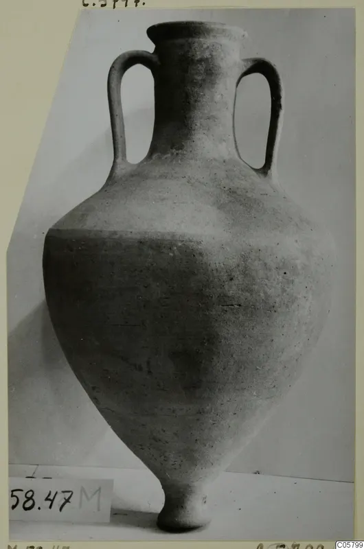 Pottery Plain White VI, a two-handled jar from the Marion tombs 46–60 series, photographed against a pale backdrop