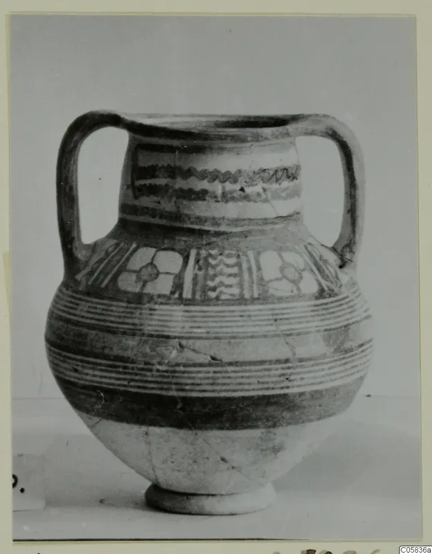Pottery Bichrome IV amphora-crater with two handles and painted bands