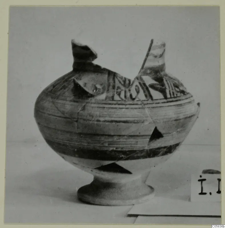 Pottery Bichrome IV amphora-crater (J.684) from Idalion, with a pedestal foot and two broken necks