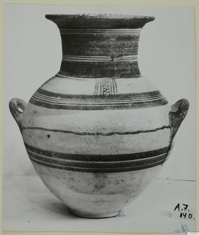 White Painted II jar from Amathus, tombs 1–9, with horizontal painted bands and two loop handles