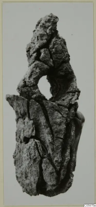 Heavily corroded iron axe from Idalion, seen from the front