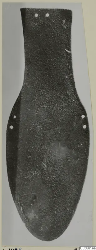 Flat bronze mounting with rivet holes, from Idalion toilet-requisites