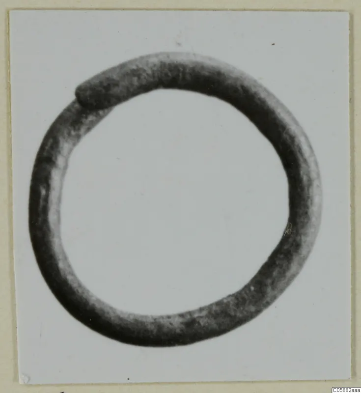 Bronze earring, a plain closed ring with a thickened join, photographed on a pale card.