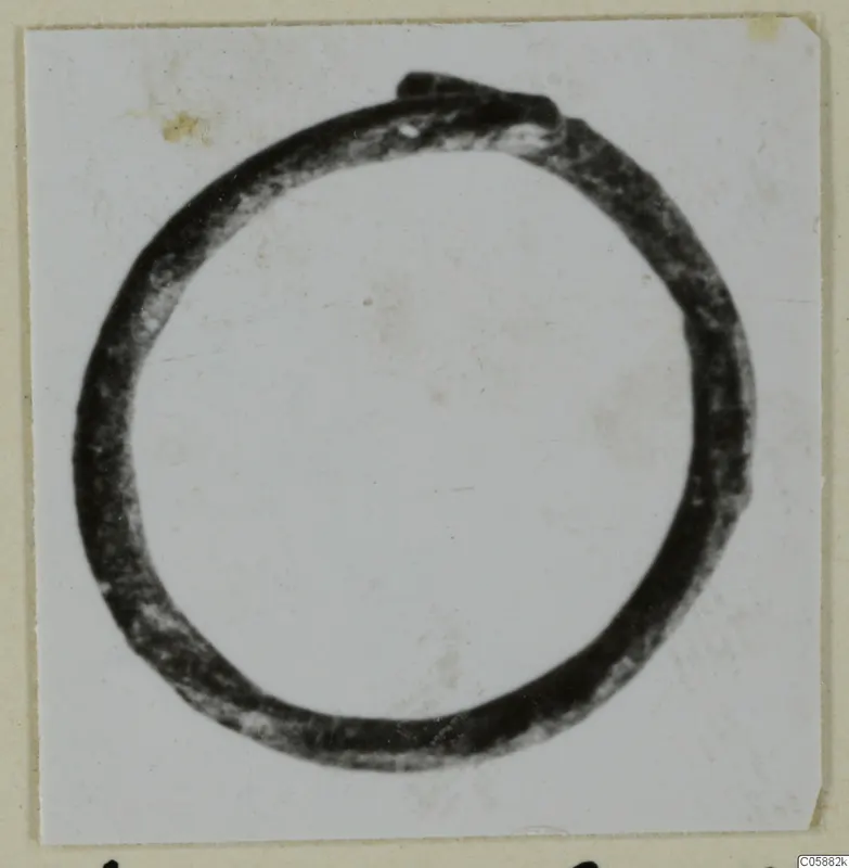 Bronze finger ring photographed against a plain background