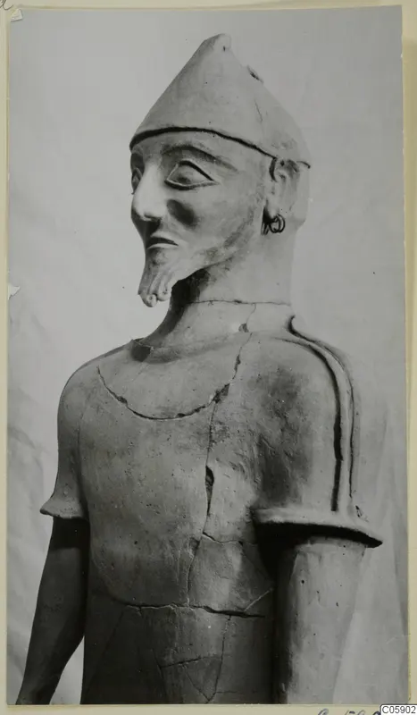 Terracotta statue of a bearded male figure in a conical cap, Terracotta Proto-Cypriote I