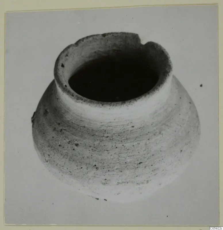 Pottery Bichrome V, a small pot with a wide rounded body and open mouth, seen from above.