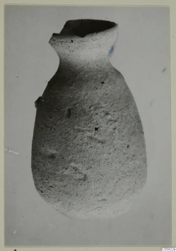 Jug-shaped vessel with a narrow neck and broken rim, Pottery Plain White I-III, from Idalion