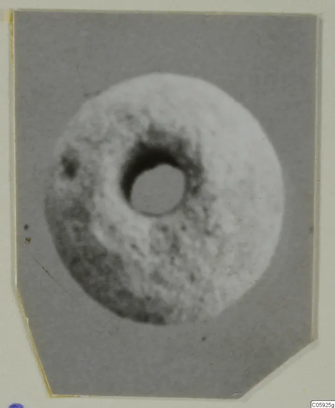 Round object with a large central hole, photographed against a grey card