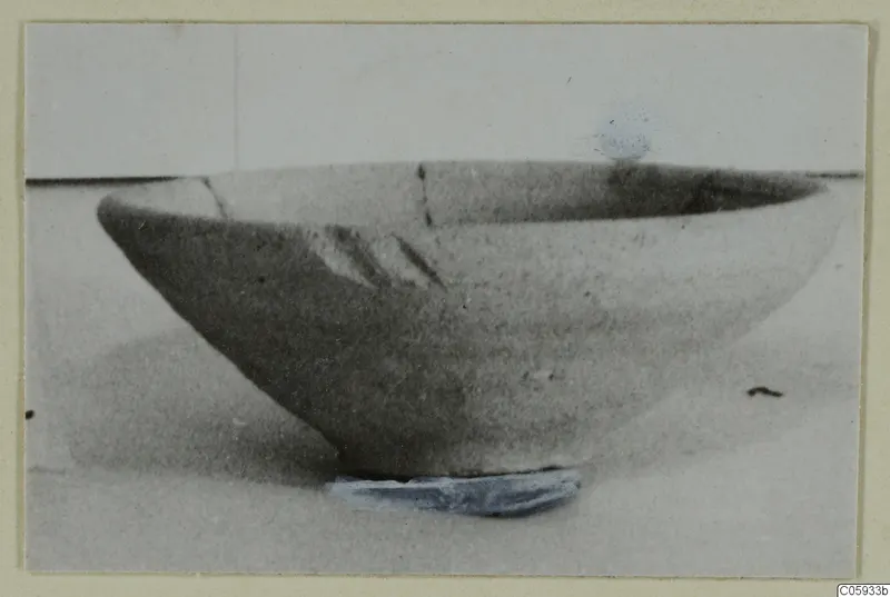 Pottery Plain White VII bowl from Marion, tombs 46–60, photographed on a pale surface