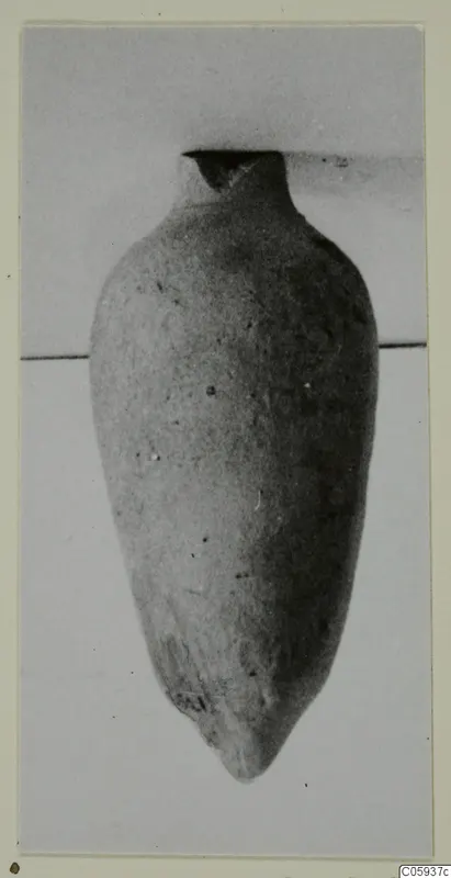 Plain White I-III pottery vessel from Idalion, with a narrow neck and pointed base