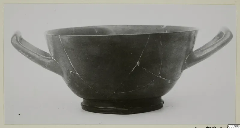 Black glazed two-handled bowl from Marion, tombs 46–60, shown in side view