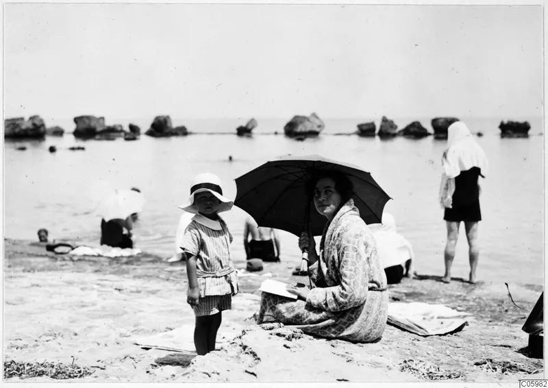 Vivi Gjerstad with her son Stefan Gjerstad on a beach in Kyrenia