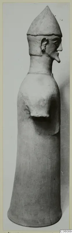 Terracotta Proto-Cypriote I statuette from Ayia Irini, seen in side profile
